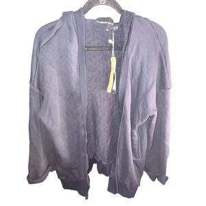 Mustard Seed Blue Open‎ Front Hoodie Cardigan Sweater Comfort Casual